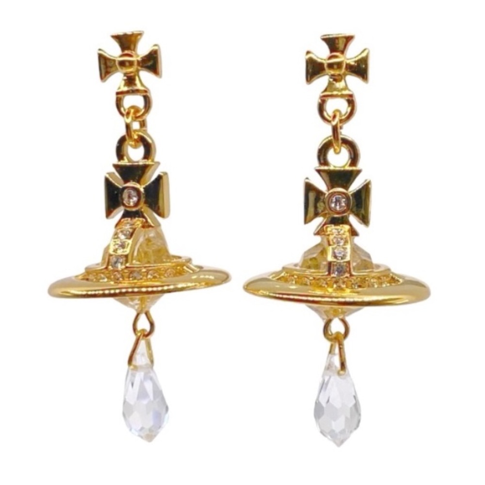 Sold out Vivienne Westwood gold crystal signature Orb drop earrings - Picture 1 of 8